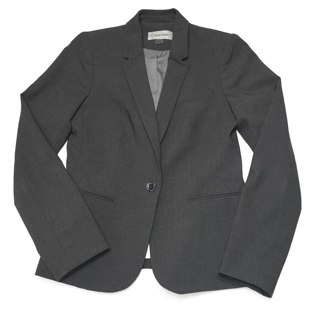 Calvin Klein Women's Charcoal Gray One-Button Blazer Size 4P Lined Classic